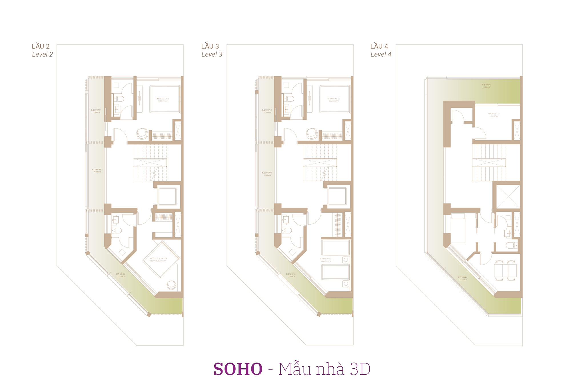 Nhà phố The Global City | Mặt bằng thiết kế nhà phố SOHO - Mẫu nhà 3D